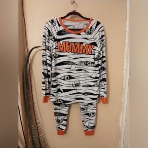 Way to Celebrate! Halloween childrens unisex white mummy pajamas size med (8-10)